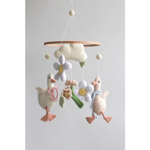 Vintage goose baby mobile. Cottage core nursery decor. Farmhouse baby mobile. Silly goose mobile