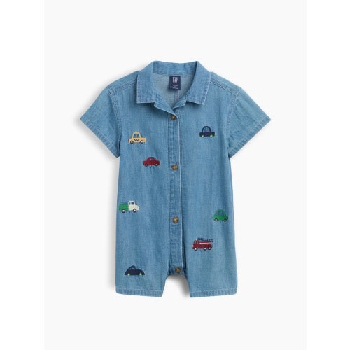 12-18 Month Baby Embroidered Denim Shorty One-Piece