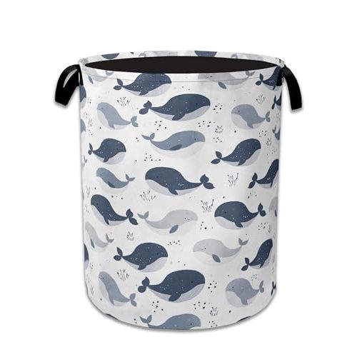 Cartoon Whale Laundry Basket Collapsible Laundry Hamper with Handle, Oxford Clothes Toy Storage Bin for Bathroom Bedroom Room Decor, Gift Basket 16" X 20.8"