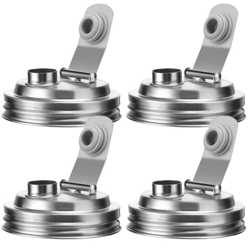 Palksky Mason Jar Pour Spout Lid Stainless Steel, Wide Mouth Pour Spout Flip Cap Lids for Mason Jars, anticracking Leak Proof Seal Cover Airtight for Drinking Salad Dressing & Food Storing(4PCS)
