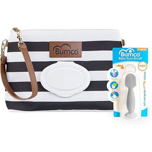 Bumco Diaper Clutch Bag and Mini Cream Spatula - Baby Travel Essentials, Small Bag with Wipes Dispenser, BPA-Free Butt Spatula, Mini Cream Applicator with Case