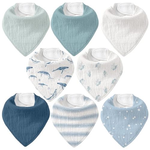 Muslin Baby Bibs 8 Pack, Baby Bandana Drool Bib for Drooling and Teething, Cotton Soft Absorbent for Girls Boys BC
