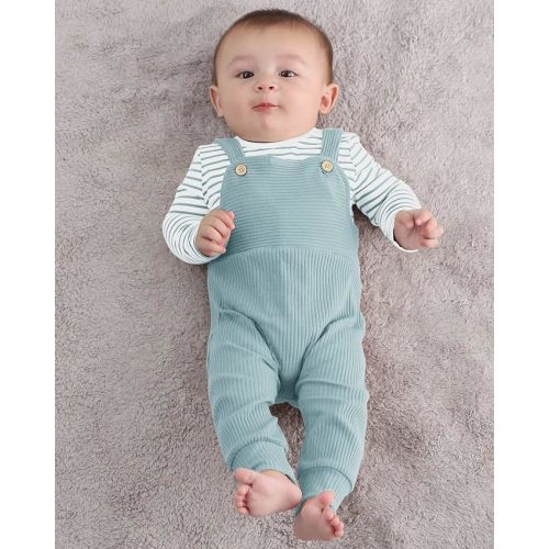 YUEMION Baby Boy Clothes Newborn Infant Boy Outfits 2Pcs Stripe Top Romper Pants Set 0-24 Months Overalls Toddler Boy Clothes