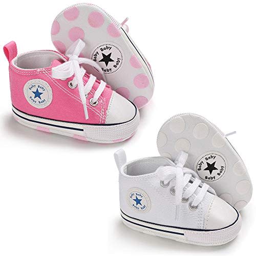 Meckior Baby Girls Boys Canvas Sneakers Soft Sole High-Top Ankle Infant First Walkers Crib Shoes