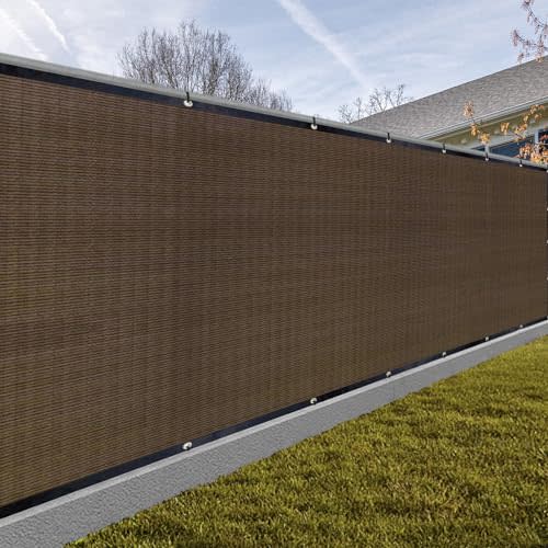 SUNNY GUARD Privacy Screen Fence 4' x 25' Brown Heavy Duty Dustproof Denoise Fencing Mesh Fabric Shade Net Cover for Outdoor Wall Garden Yard Pool Deck(We Make Custom Size)