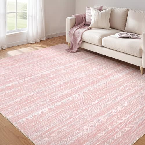 Nakagishi Pink Rugs for Bedroom Girls: 5x7 Washable Boho Large Neutral Area Rug Cute Soft Modern Indoor Floor Non Slip Accent Carpet for Living Room Nursery Kids Playroom Dorm Preppy Baby Room Decor