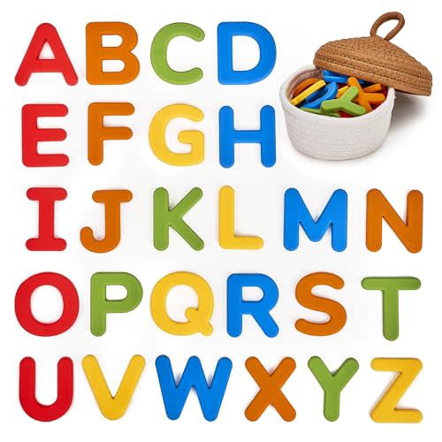 JoyCat Silicone Alphabet Magnetic Letters, 26 Uppercase ABC Fridge Magnets for Toddlers & Kids, Preschool Learning Refrigerator Toy Set, Birthday Gifts for Boys & Girls (Vibrant Color)
