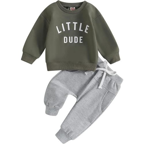 Toddler Baby Boy Outfit LITTLE DUDE Letter Long Sleeve Sweatshirts Long Pants Fall Spring Clothes