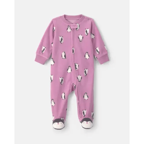 Baby Girl Penguin Fleece 2-Way Zip Sleep & Play Pajamas - Purple | Carter's