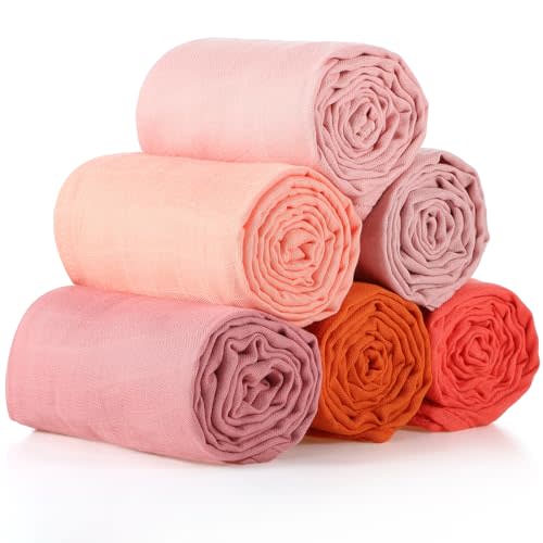 Preboun 6 Pack Large Muslin Swaddle Blankets for Newborn, Pink