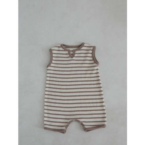 Baby Striped Waffle Romper | Brown