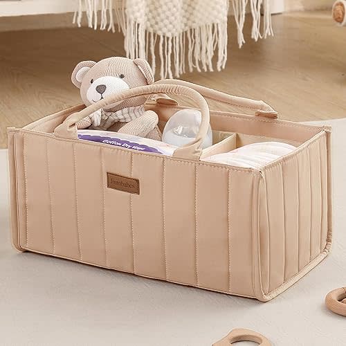 Baby Diaper Caddy Organizer,Baby Basket for Baby Shower, Nursery Storage Basket and Car organizer for Diapers, Baby Registry Search Gift, Newborn Essentials Must Haves for Boys Girls(Khaki)