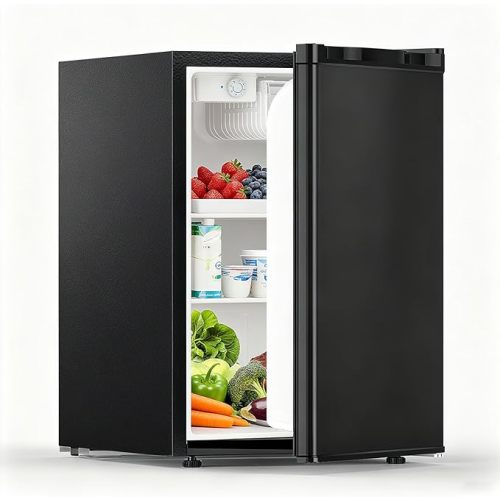 2.6 Cu.Ft Fridge with Freezer, For Milk Storage, Snacks, or Beverages, Adjustable Thermostat, 2 Removable Shelves, Commercial Drink Fridge for Bedroom, Office, Kitchen, Dorm, Black