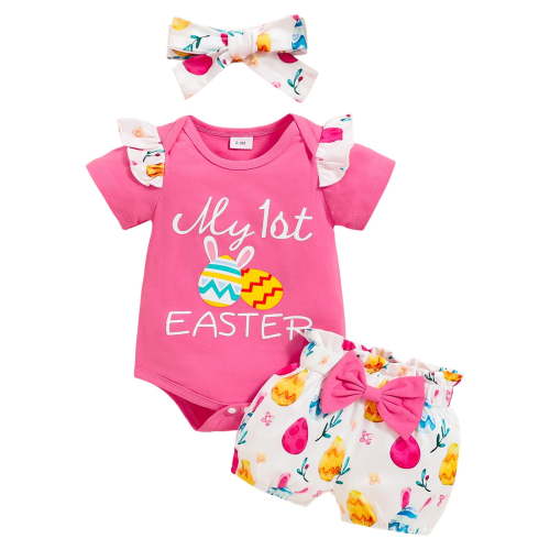 Zanarzt Girls Outfits Sets Summer Baby Girl Clothes Romper Shorts Set Floral Summer Outfits Cute Baby Clothes Girl Pink,3-6 Months