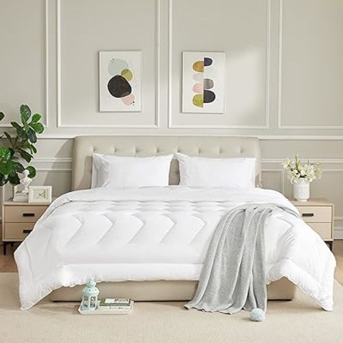 Duvet Insert Cotton Comforter California King Size White Down Alternative Fill 100% Cotton Shell Quilted Fluffy Comforter Lightweight All Season 8 Corner Tabs Durable Breathable Noiseless