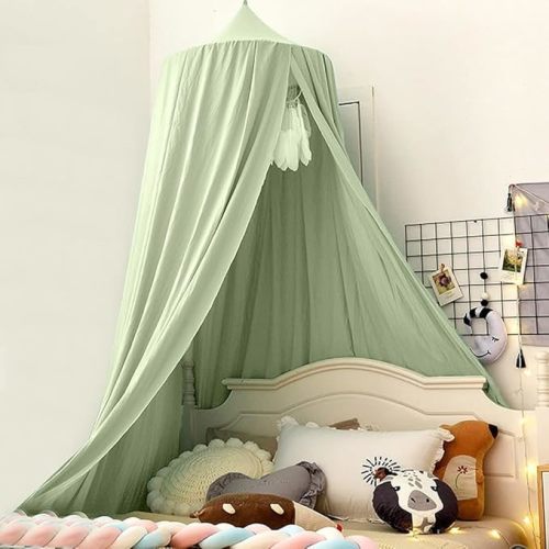 Bunnikins & Clover Bed Canopy for Girls Boys Bedroom Decor, Round Dome Mosquito Net for Baby Crib, Nook Castle Game Tent Nursery Decoration for Child, Play or Reading (Pea Green)