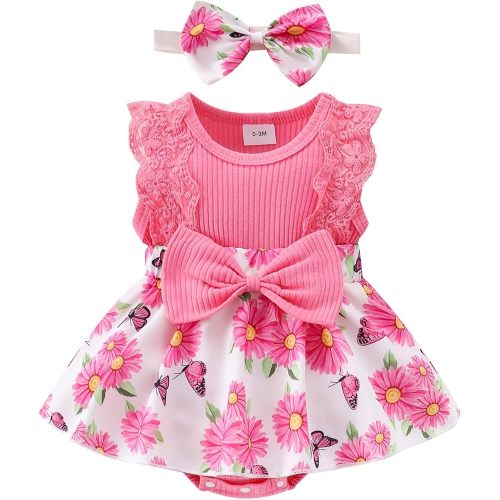 Baby Girl Clothes Newborn Romper Dress Infant Lace Ruffle Sleeveless Summer Outfits with Headband 0-12 Months