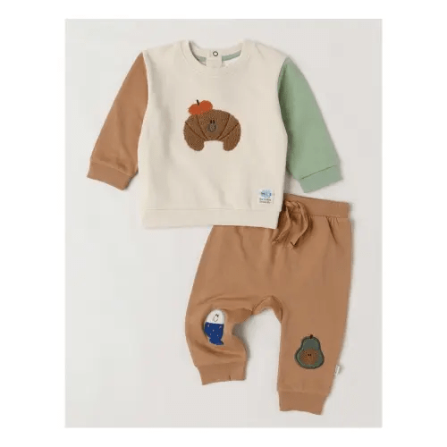 Jack & Milly Dylan Brushed Fleece Tracksuit Set with Croissant Boucle in Light Brown | MYER
