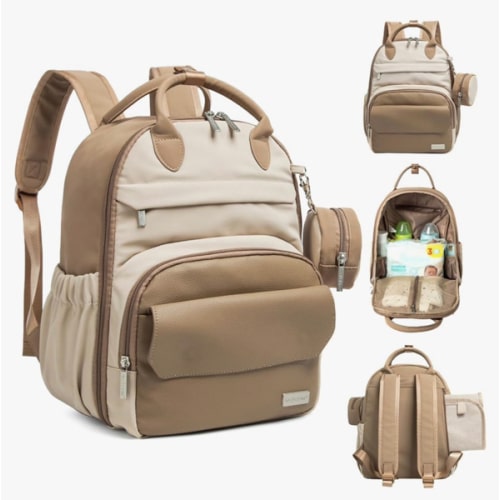 KeaBabies Diaper Bag Backpack - Small Multifunctional Travel Diaper Back Packs, Maternity Baby Changing Bags, 12L Capacity, PU Leather, Waterproof, Unisex, Nappy Changing Pad (Latte, Small)