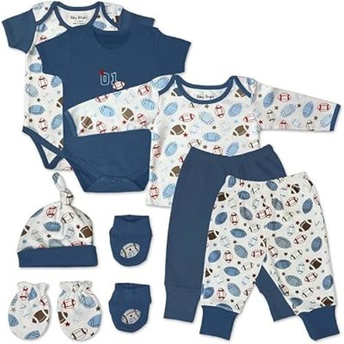 Baby Bright Baby Boy 8-Piece Cotton Layette Gift Set, Made of Soft Cotton for 0-3 Months, Blue