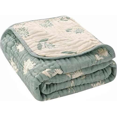 Ultra Soft Muslin Baby Blanket,A Versatile Swaddle and Bed Blanket for Babies, Toddlers, Boys, and Girls (Sage Green Botanical)