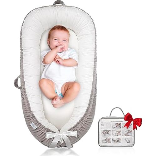 Baby Lounger, Ultra Breathable Soft Cotton Perfect for Tummy Time, Portable & Adjustable Infant Floor Seat for Traveling | Newborn Shower Gift