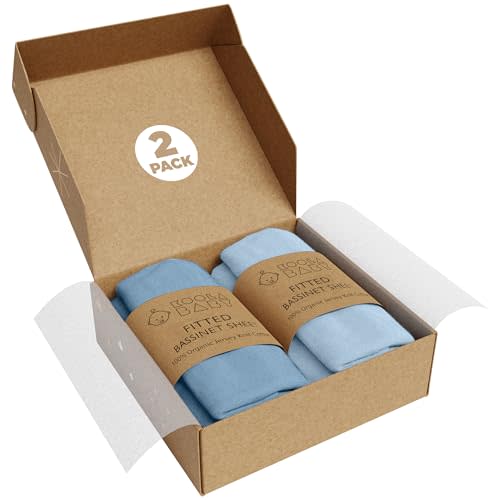 Bassinet Fitted Sheets - Compatible with Mika Micky, Fodoss & Dream on Me Poppy Traveler Bassinet | 100% Organic Jersey Cotton - Light Blue + Dark Blue | 32x19 (2 Pack)