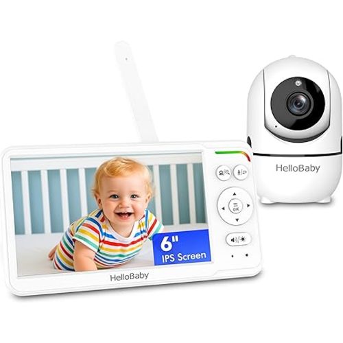 HelloBaby Baby Monitor 6" World First IPS Screen 30H Battery, Secure No WiFi, Pan Tilt Video Camera with Night Vision, VOX, 2-Way Talk, 1000ft, Portable Video Audio Monitor Ideal for Mom, Elderly, Pet