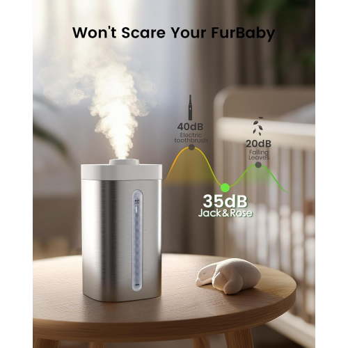 Stainless Steel Cool Mist Humidifier for Bedroom – Easy to Clean, Dishwasher Safe Ultrasonic Humidifier with Quiet Long-Lasting Mist for Home, Baby & Adults