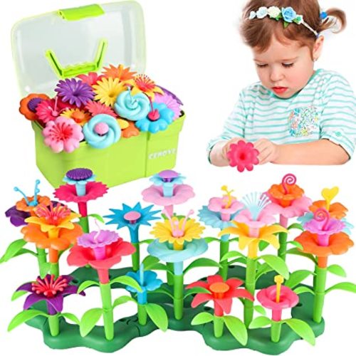 Birthday Toys Gifts for 3 4 5 Years Old Toddler Girls Boys,Flower Garden Building Toy STEM Educational Activity Preschool Easter Gift for Kids Age 2-4 Easter Basket Stuffers(130 Pcs)