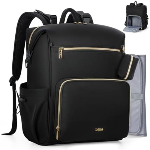 Lekesky Diaper Backpack Bag for Baby, Large Capacity Diaper Bag with 16 Pockets, 1.52Lb Lightweight Travel Baby Bag with Foldable Changing Pad, Waterproof, Stylish for Mom Dad, Black