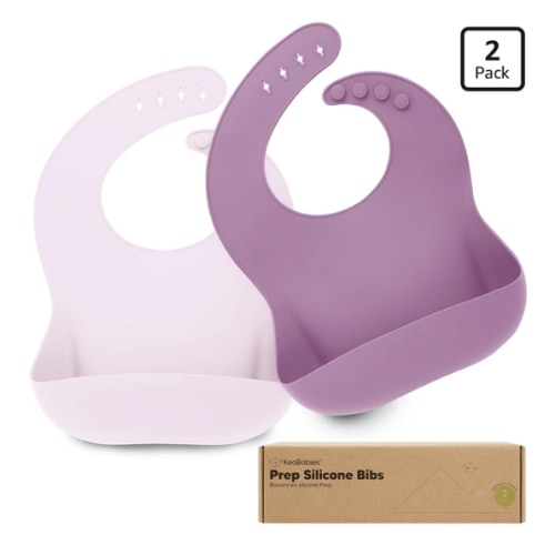 KeaBabies 2-Pack Silicone Bibs for Babies, Toddlers Girl, Boy (Amethyst)