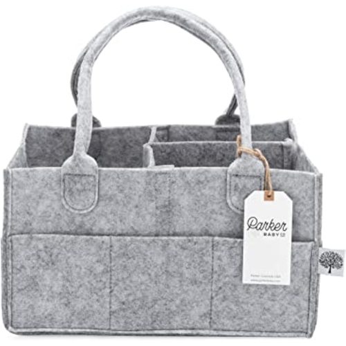 Parker Baby Diaper Caddy - Nursery Storage Bin and Car Organizer for Diapers and Baby Wipes - Grey - Regular - Gray