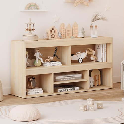 47" Low Bookcase and Storage Organizer, Montessori Style Bookshelf, Bench Type Toy Storage Cabinet for Playroom and Bedroom