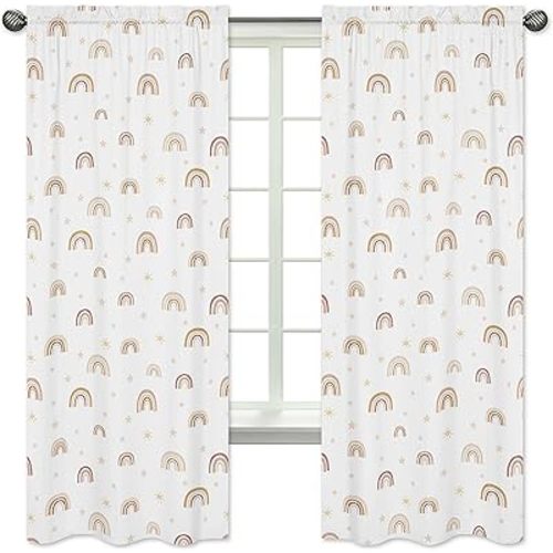 Sweet Jojo Designs Boho Rainbow Window Treatment Panels Curtains - Set of 2 - Blush Pink Dusty Rose Gold Yellow Mauve Taupe Beige Tan Bohemian Stars Sun Celestial Vintage Sky