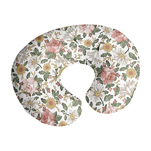 Sweet Jojo Designs Vintage Floral Boho Nursing Pillow Cover Breastfeeding Pillowcase for Newborn Infant Bottle Breast Feeding Pillow NOT Included Blush Pink Yellow Green Bohemian Shabby Chic Farmhouse