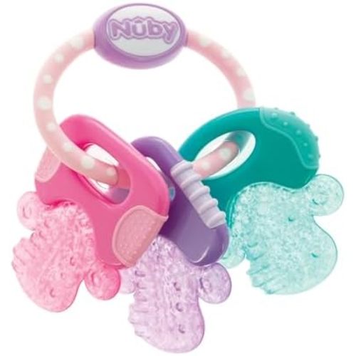 Nuby Ice Gel Teether Keys - Silicone Soothing Baby Teether Toys for Infants - Gentle for Sore Gums Colorful and Fun Toys - Safe and Durable Infant Baby Teething Toy - Pink