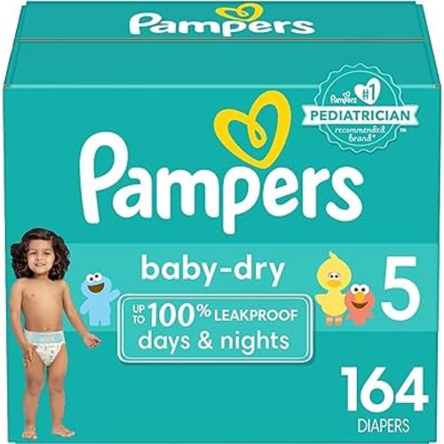 Diapers Size 5, 164 Count - Pampers Baby Dry Disposable Baby Diapers (Packaging & Prints May Vary)