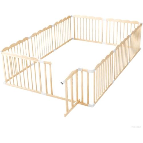 Baby Playpen, Wooden Playpen for Babies and Toddlers, Large Adjustable Wooden Baby Playard with Locking Gate, Easy to Assemble, Portable Play Pen, Infant Play Pen Play Area(102x67x24 Inch)