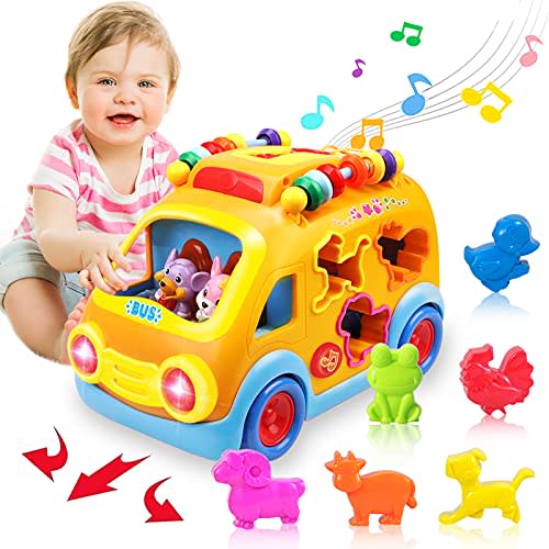 Baby Toys 6 to 12 Months Musical Bus Educational Learning Infant Toys for 1 2 3 Year Old Boys Girls with Animal Sounds/Puzzles/Light Toddler Kids Toys Age 2-4 Little Baby Birthday