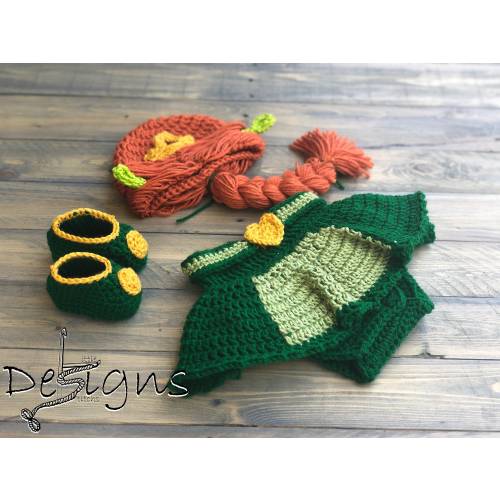 Conjunto de disfraz de bebé de crochet inspirado en la princesa Fiona para recién nacida