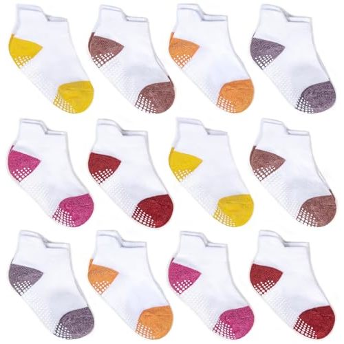 Zaples Baby Non Slip Grip Ankle Socks with Non Skid Soles for Infants Toddlers Kids Boys Girls
