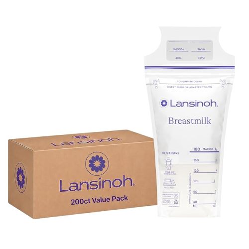 Lansinoh Breastmilk Storage Bags, 200 Count Value Pack, Baby Essentials, Leak-Proof, Fast Freeze & Thaw Breast Milk Bags for Baby Bottle Feeding, Strength & Stretch, 6 Ounce