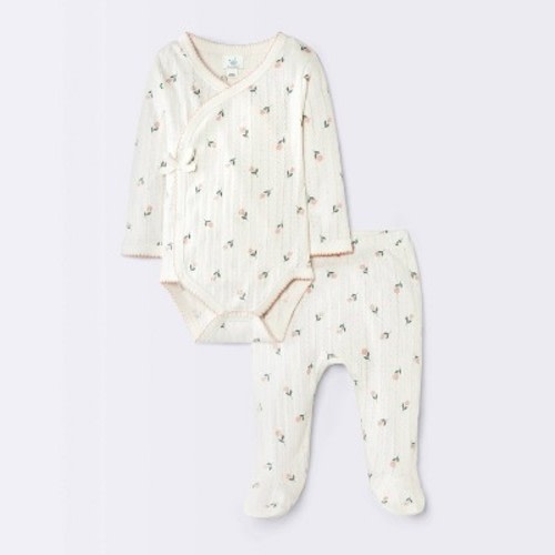 Baby Girls' 2pc Floral Pointelle Top & Bottom Set - Cloud Island™ Ivory Newborn