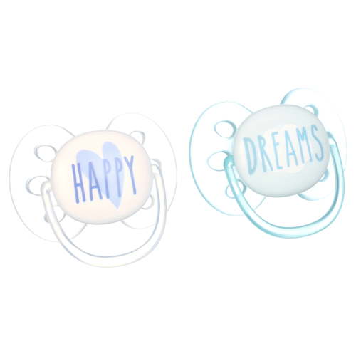 Philips AVENT Ultra Soft Pacifier 0-6 Months, Dreams and Happy Designs, 4 Pack, White/Green, SCF Dreams/Happy 0-6m