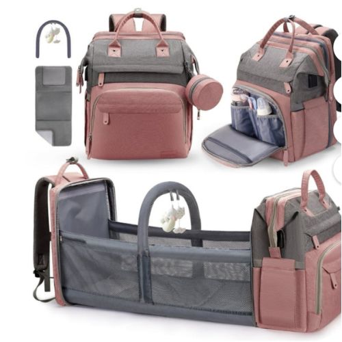 DERSTUEWE Baby Diaper Bag Backpack with Changing Station, Multifunctional Waterproof Portable Baby Bag for Travel, Pink