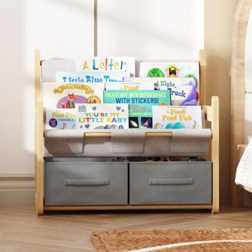 Solid Wood Kids Bookshelf, 19.7" L X 11.8" W X 17.7" H Toddler Montessori Bookshelf Equipped With 2 Sling Bookshelf, 2 Toy Storage Boxes | Wayfair