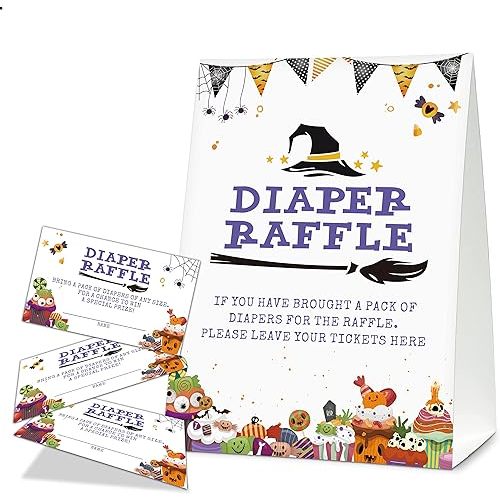 Halloween Diaper Raffle Game Sign and Card, Halloween Baby Shower Party Game Set, 1 Sign With 50 Raffle Tickets –LK-011