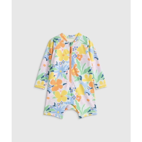 Long Sleeve Zip-Up Rash Guard One-Piece - Baby in Poolside Floral