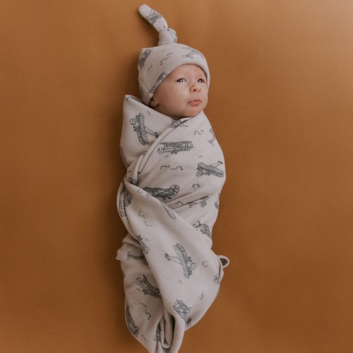 Organic Swaddle Blanket & Hat Set - Airplanes